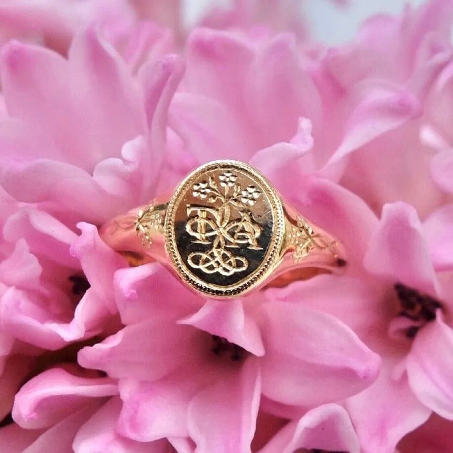 Ada Forget-Me-Not 14K or 18K Gold Personalized Signet Ring, view 4