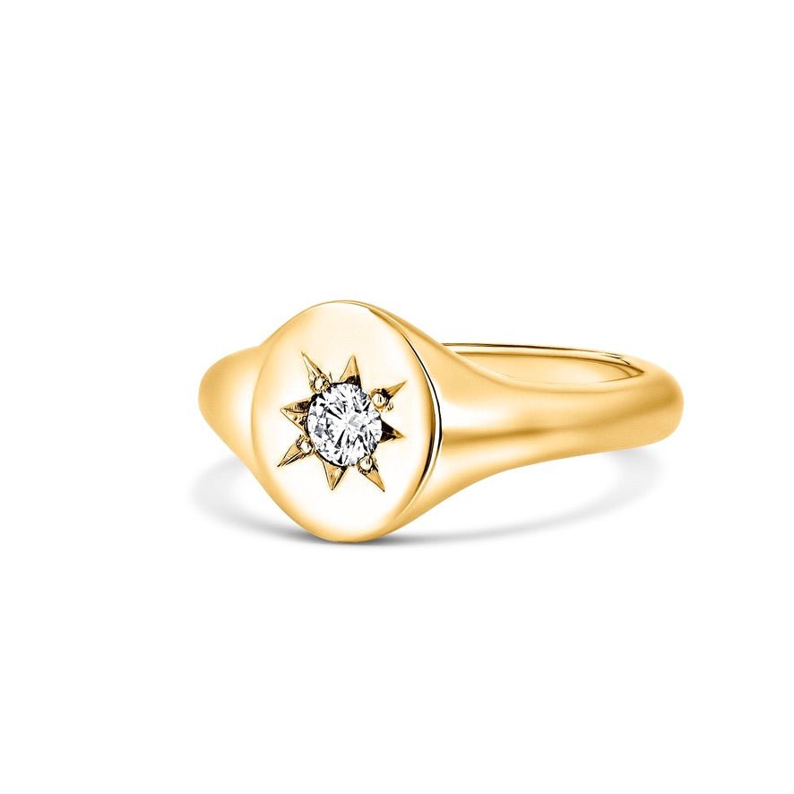 Ada Star 0.10 Carat Diamond 14K or 18K Gold Signet Ring, view 4