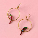Sold Antique 1920s Enamel Parrot 9ct Gold Hoop Earrings