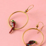 Sold Antique 1920s Enamel Parrot 9ct Gold Hoop Earrings