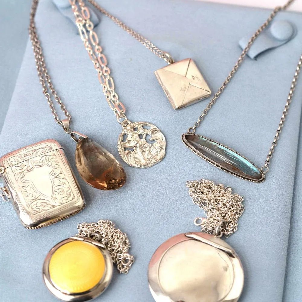 Antique Edwardian Silver Stamp Case Necklace, view 3
