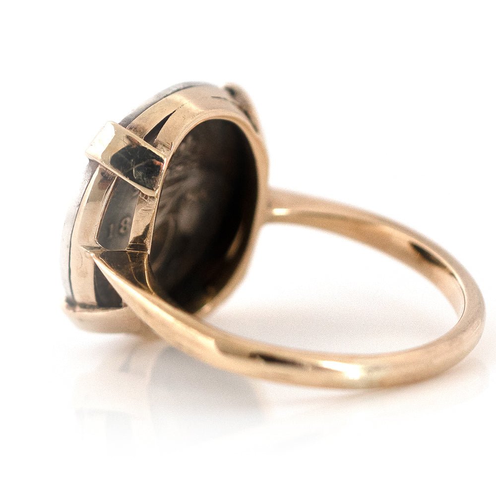 Victorian 1890 Silver Coin 9ct Gold Gemstone Ring, view 5