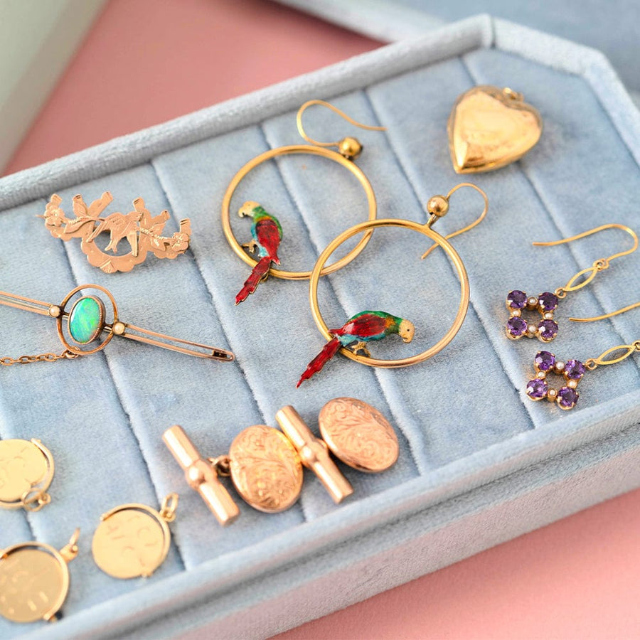 VICTORIAN Earrings Antique Edwardian Amethyst Seed Pearl  9ct Gold Drop Earrings Mayveda Jewellery