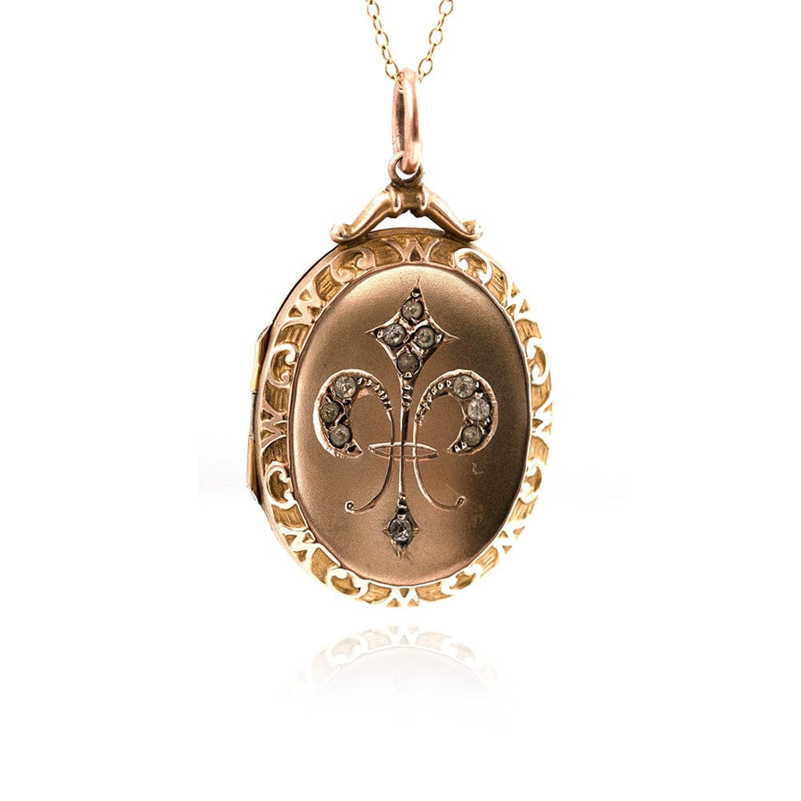 VICTORIAN Necklaces Antique Victorian Paste 'Fleur de Lis'  9ct Gold Locket Necklace Mayveda Jewellery