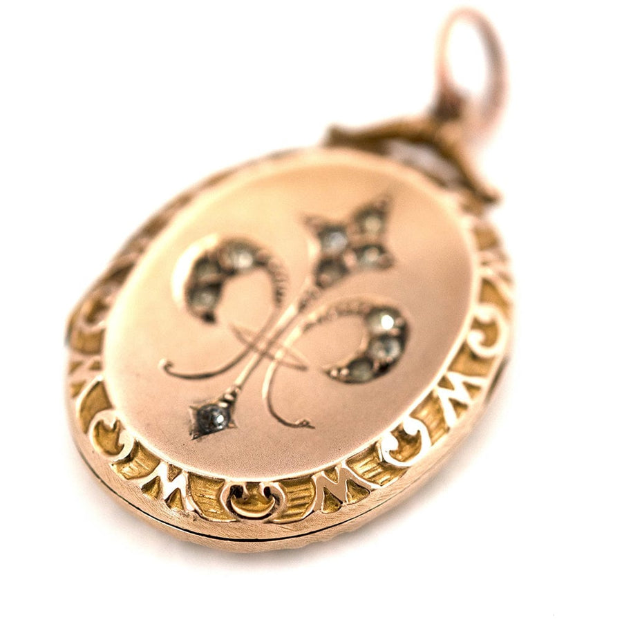 VICTORIAN Necklaces Antique Victorian Paste 'Fleur de Lis'  9ct Gold Locket Necklace Mayveda Jewellery