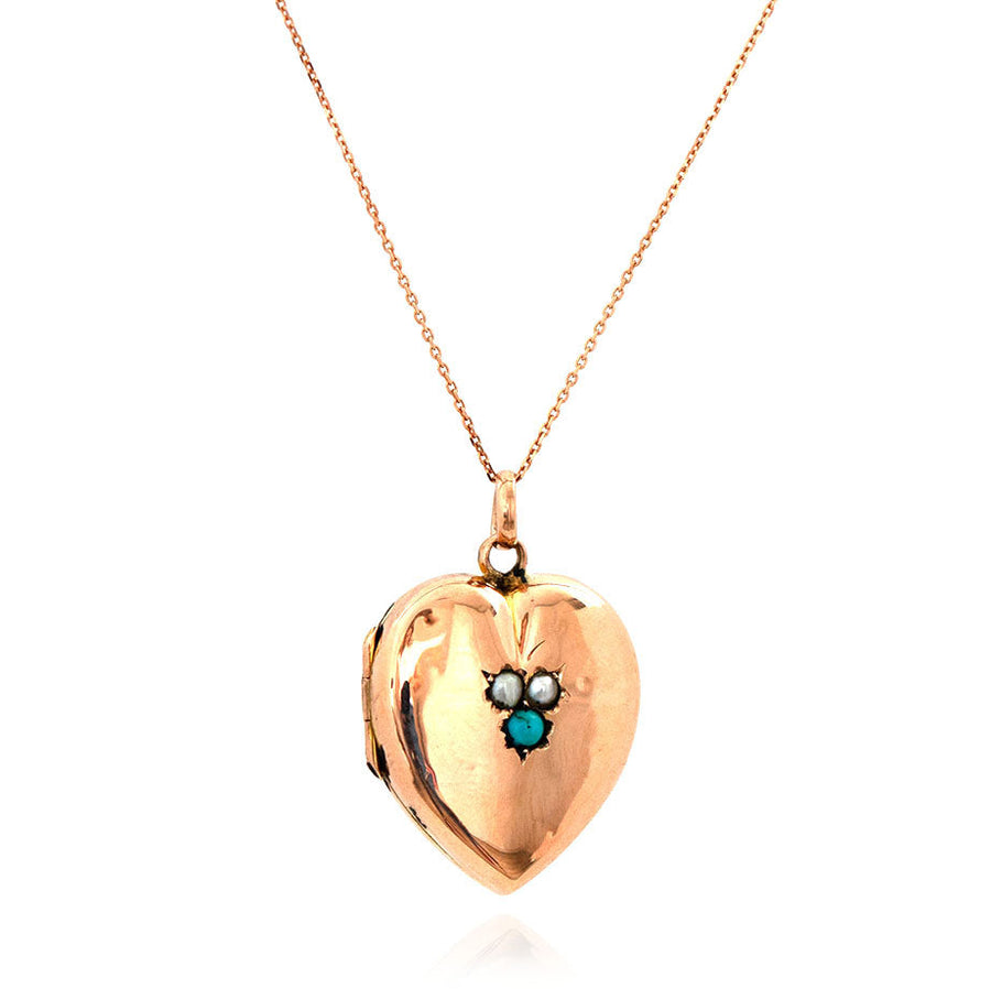 VICTORIAN Necklaces Antique Victorian Turquoise & Pearl 9ct Rose Gold Locket Necklace Mayveda Jewellery