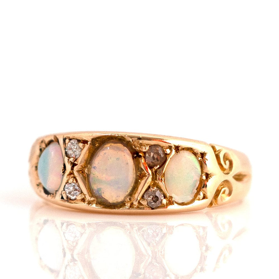 VICTORIAN Rings Antique 1899 Opal Diamond 18ct Gold Ring Mayveda Jewellery