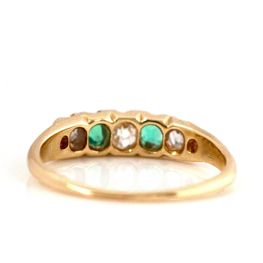 VICTORIAN Rings Antique Victorian Five Stone Emerald Diamond 18ct Gold Ring Mayveda Jewellery