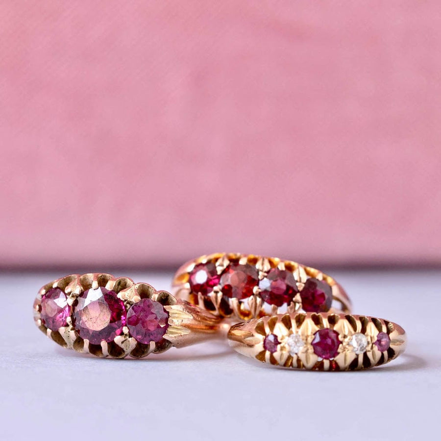 VICTORIAN Rings Antique Victorian Triple Garnet 9ct Gold Ring Mayveda Jewellery