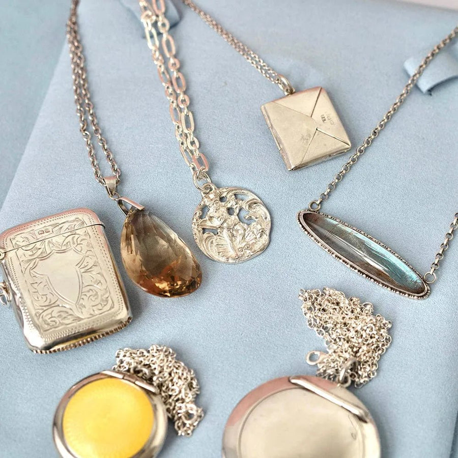 Vintage 1920s Art Deco Smokey Quartz Silver Necklace