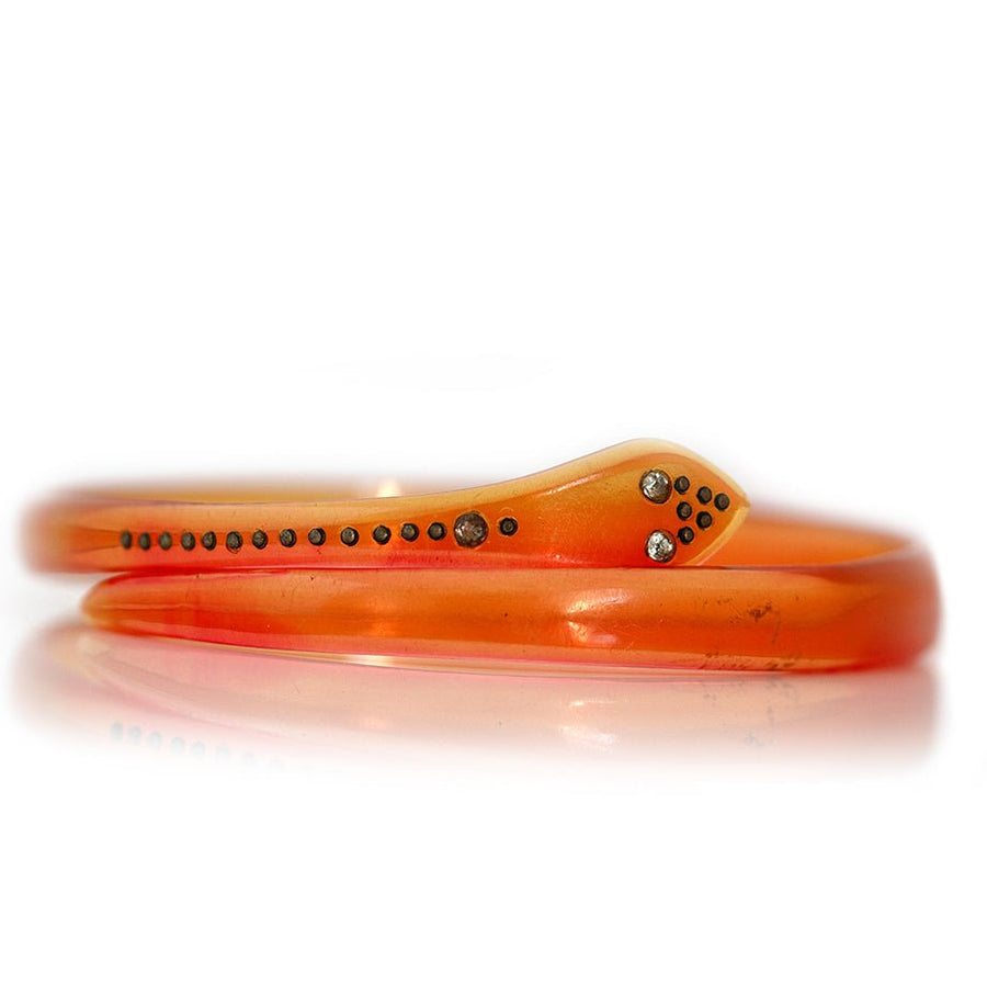 Vintage 1920s–30s Orange Celluloid Snake Bangle Bracelet