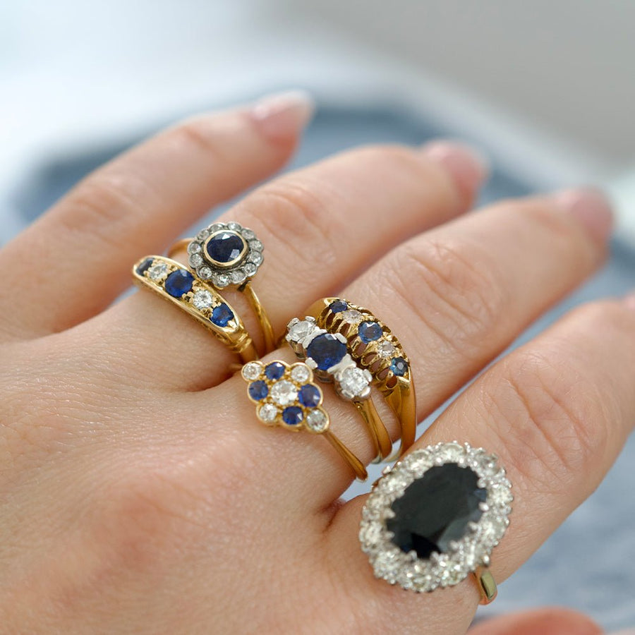 Vintage 1930s 5.35ct Sapphire 1.45ct Diamond Halo 18ct Gold Ring