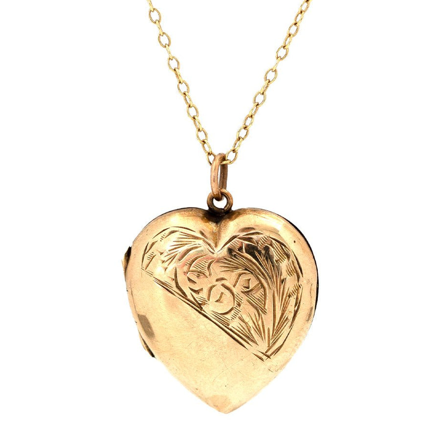 Vintage 1930s 9ct Yellow Gold Heart Locket Necklace