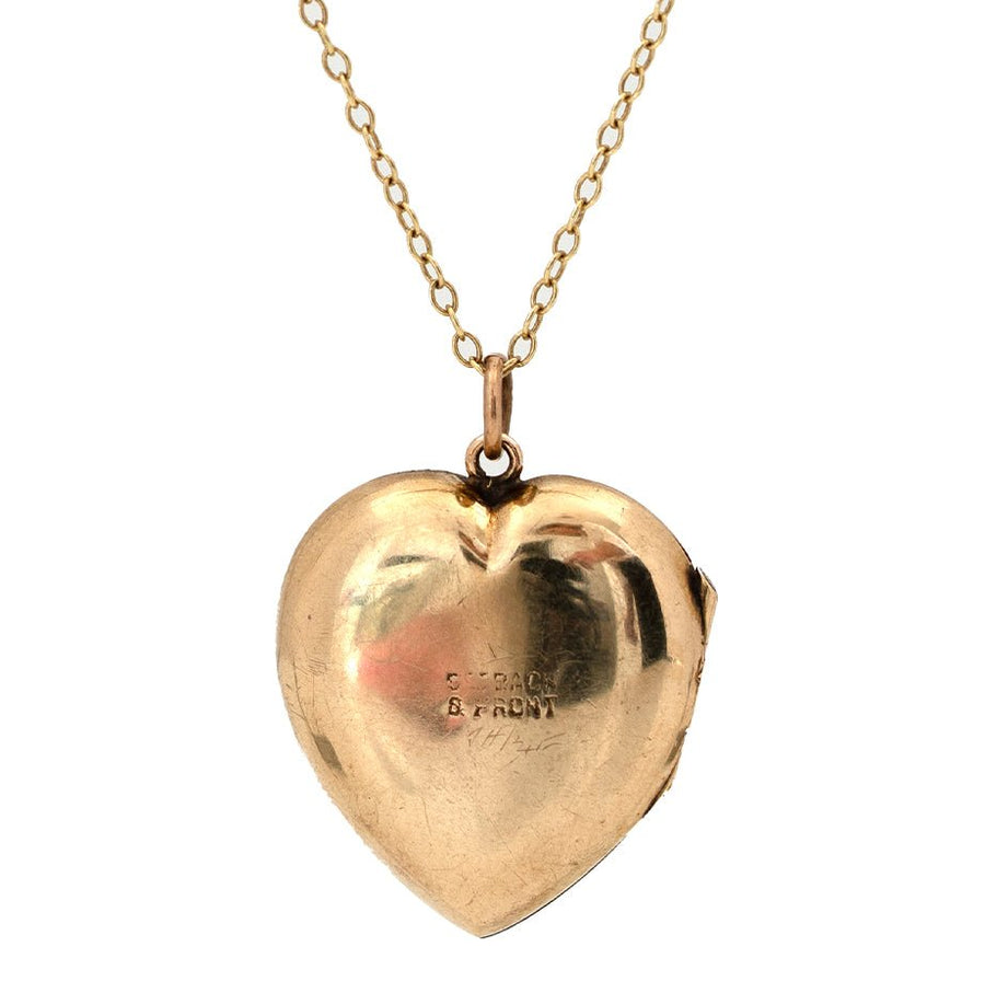 Vintage 1930s 9ct Yellow Gold Heart Locket Necklace