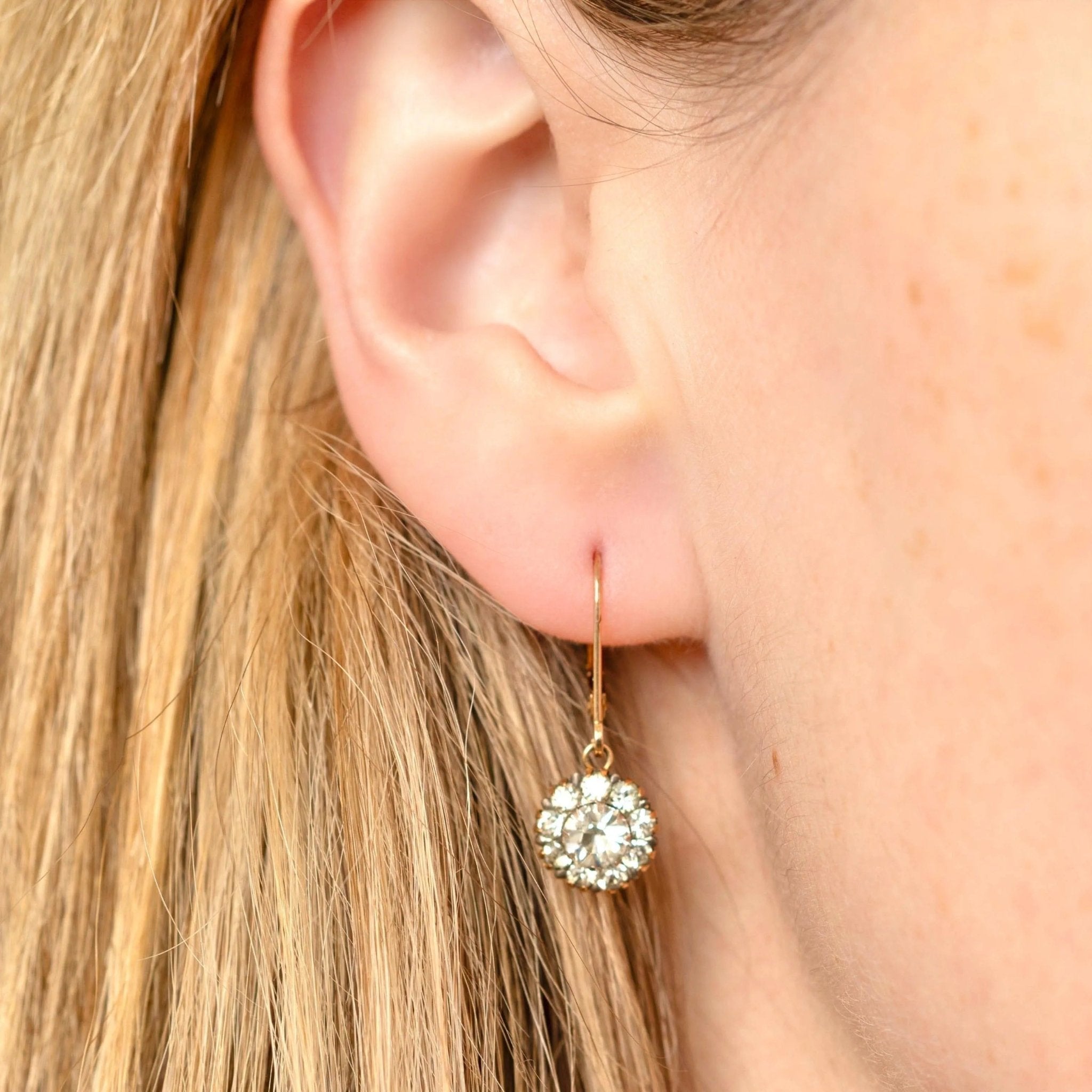 Vintage 1930s Paste Gold Drop Earrings, view 2
