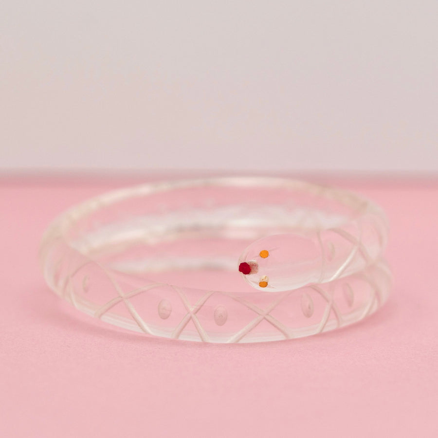 Vintage 1930s–1940s Clear Celluloid Snake Bangle Bracelet