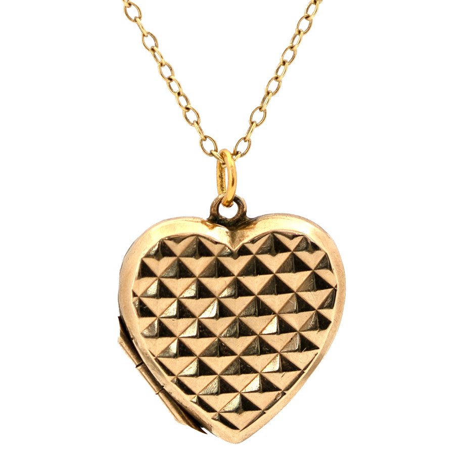 Collar de oro de 9 quilates con medallón de corazón, estilo vintage de los años 40