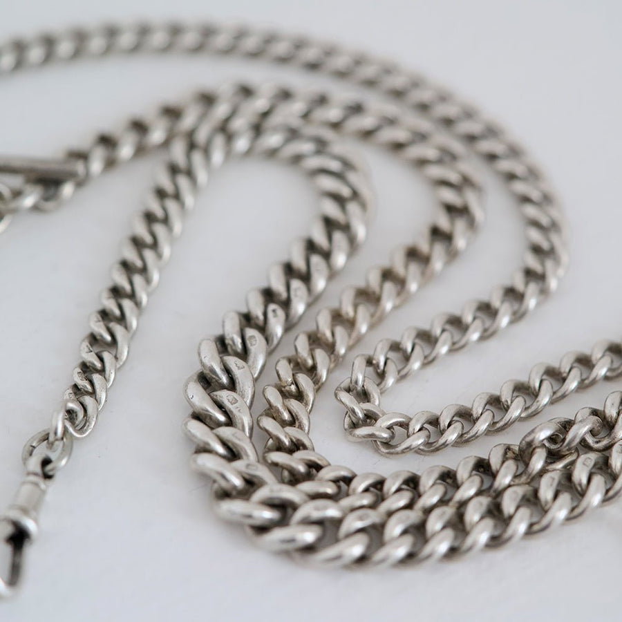 Vintage 1940s Sterling Silver Albert Watch Chain Necklace