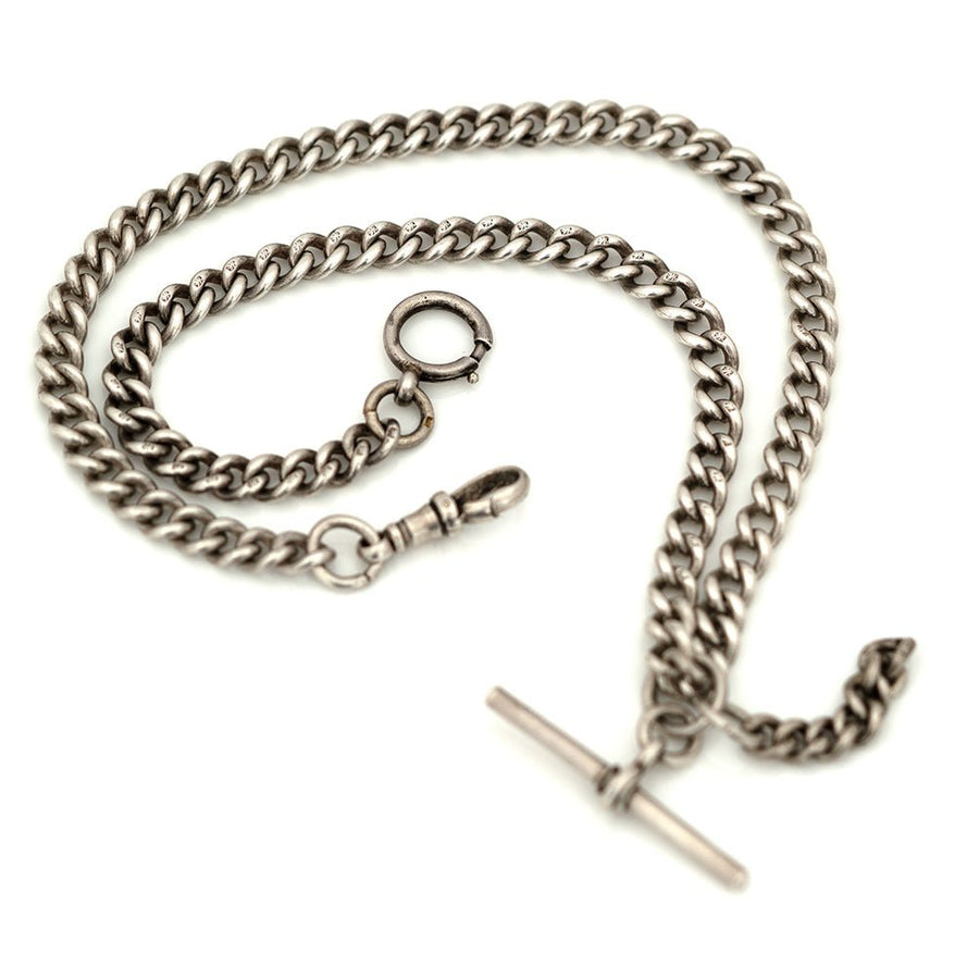 Vintage 1940s Sterling Silver Albert Watch Chain Necklace