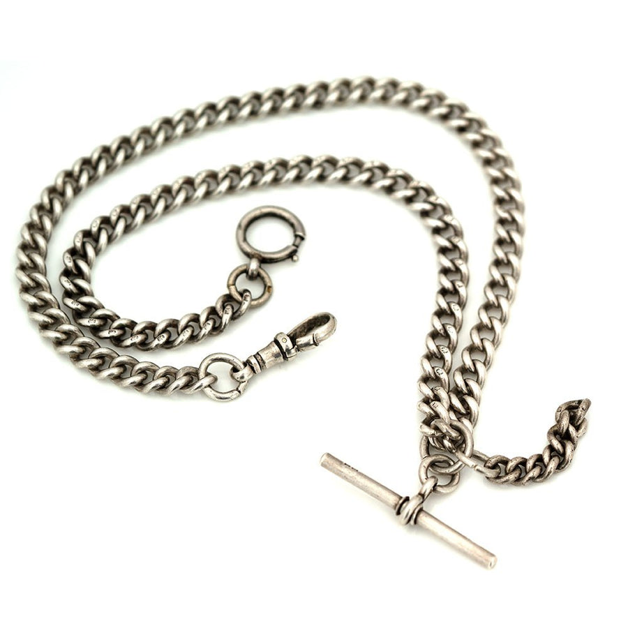 Vintage 1940s Sterling Silver Albert Watch Chain Necklace