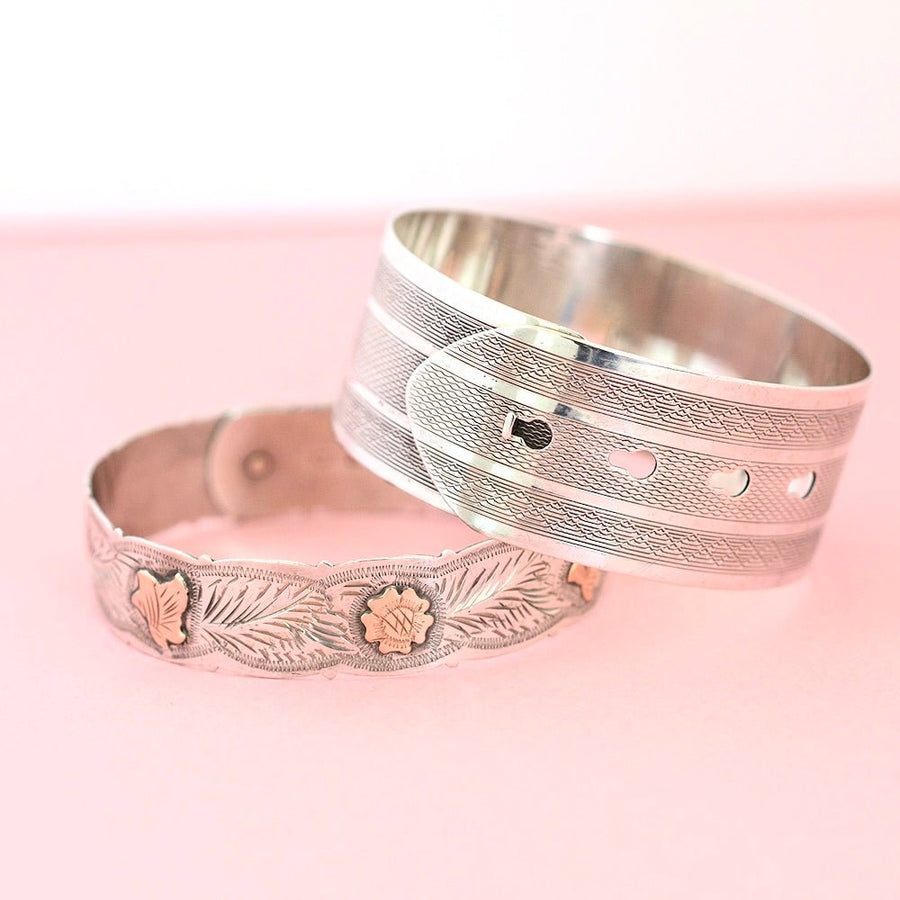 Vintage 1946 Charles Horner Silver Buckle Bangle Bracelet