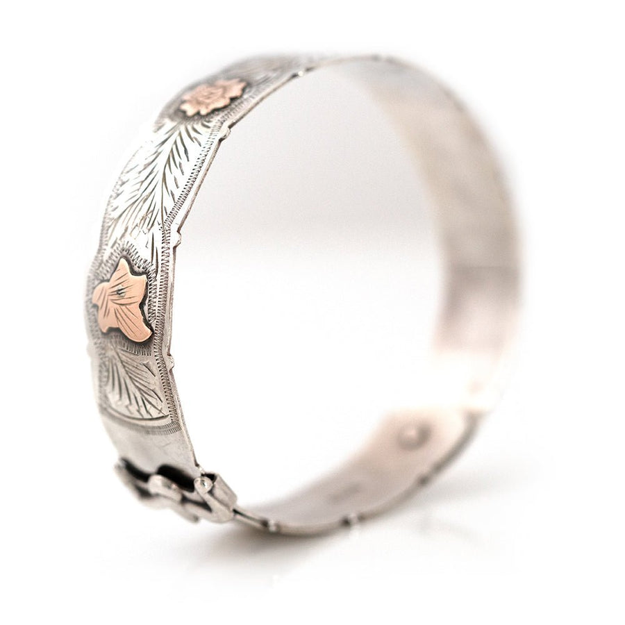 Vintage 1960 Scottish Silver and Rose Gold Ivy Bangle Bracelet