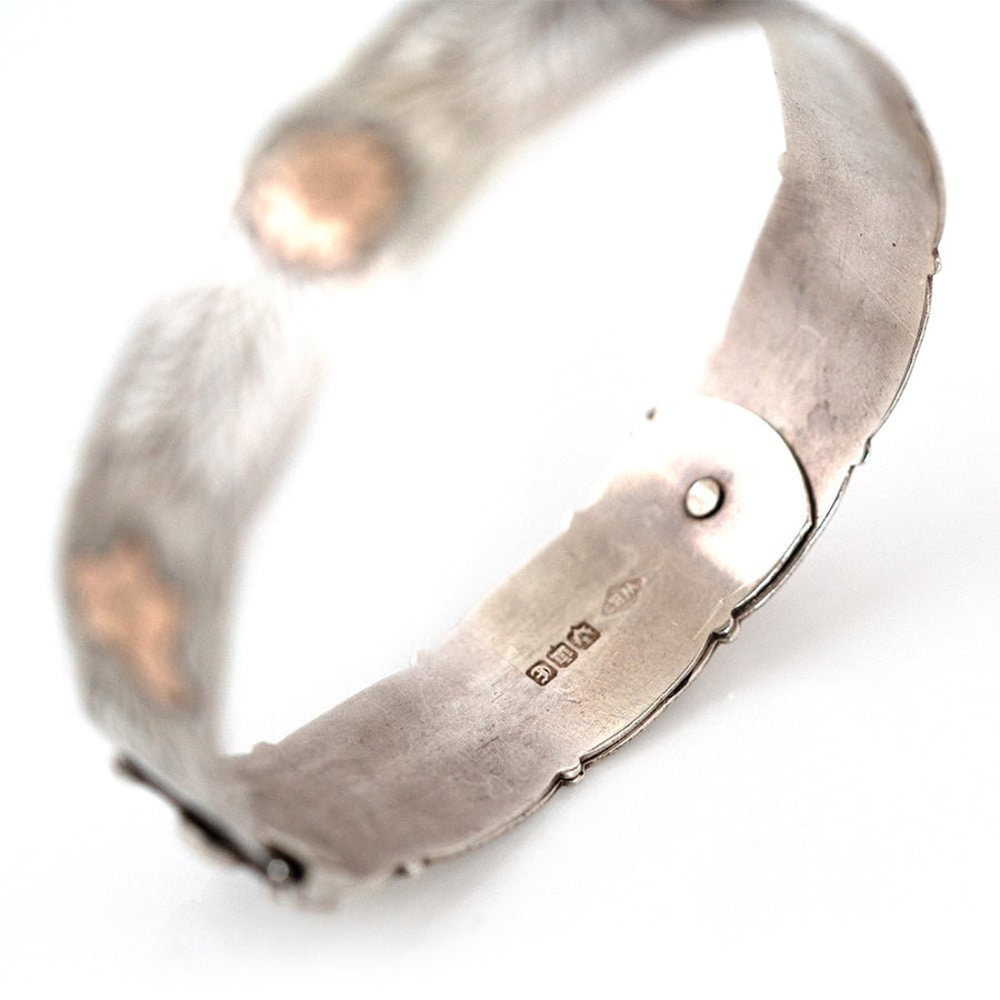 Vintage 1960 Scottish Silver and Rose Gold Ivy Bangle Bracelet