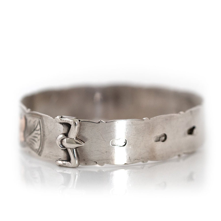 Vintage 1960 Scottish Silver and Rose Gold Ivy Bangle Bracelet