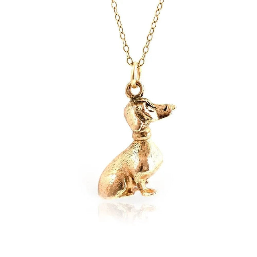 Vintage 1970s Heavy Dachshund 9ct Gold Charm Necklace