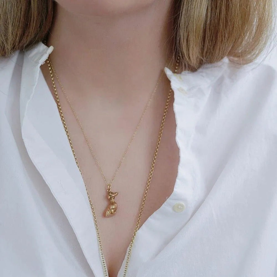 Vintage 1970s Heavy Dachshund 9ct Gold Charm Necklace