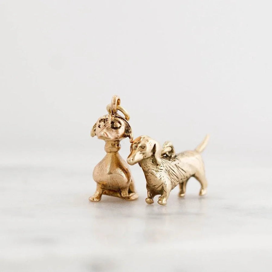 Vintage 1970s Heavy Dachshund 9ct Gold Charm Necklace