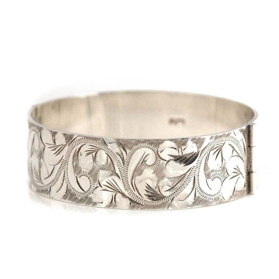 Vintage 1976 Silver Engraved Wide Bangle Bracelet