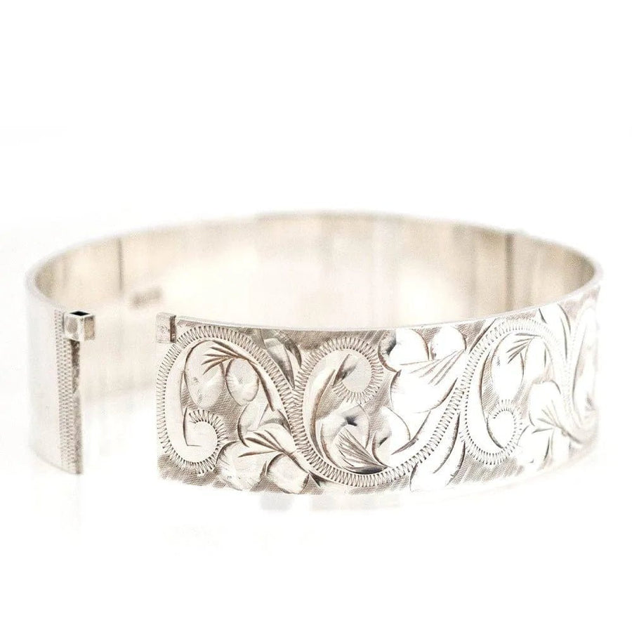 Vintage 1976 Silver Engraved Wide Bangle Bracelet