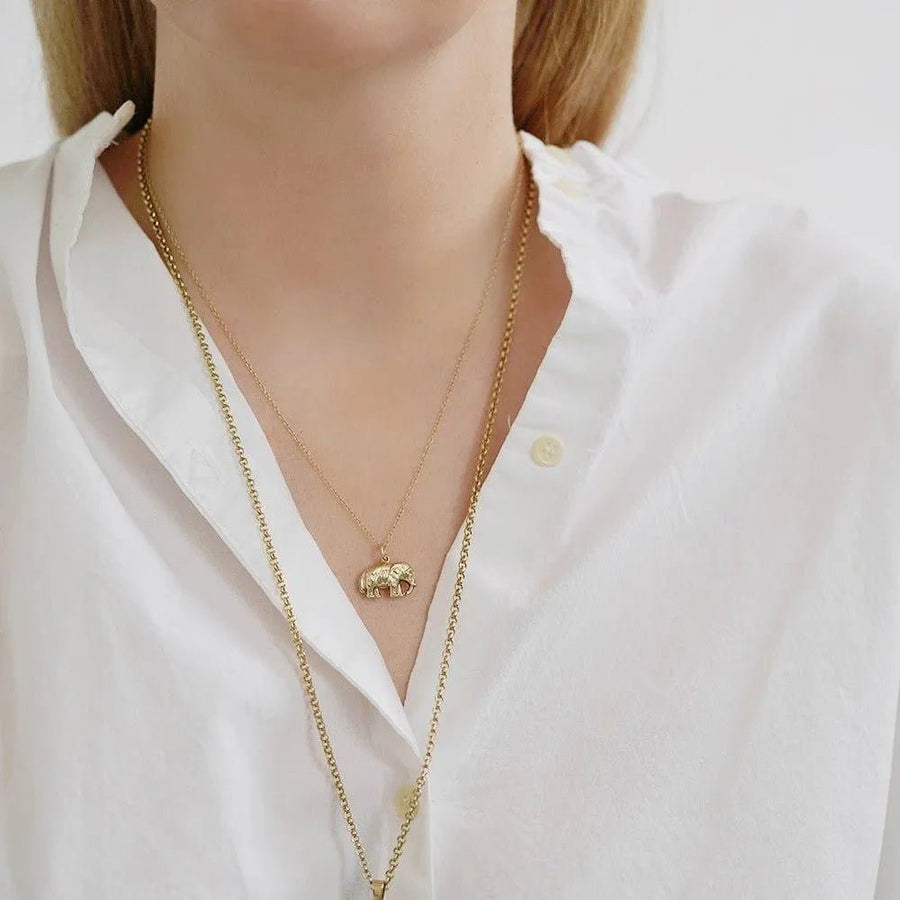 Vintage 1977 Elephant 9ct Gold Charm Necklace