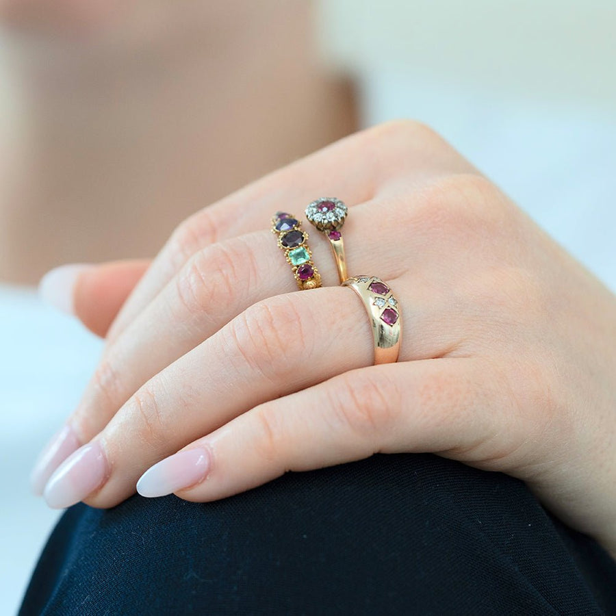 Vintage 1990 Ruby Diamond 9ct Rose Gold Ring