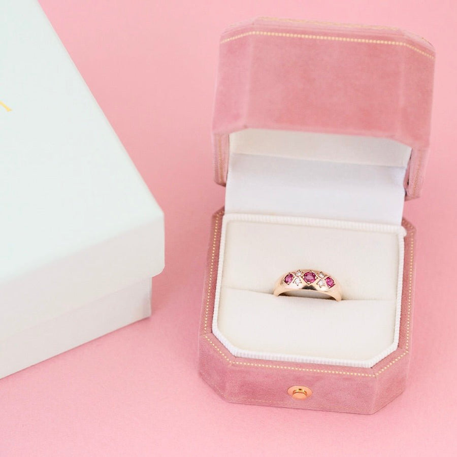 Vintage 1990 Ruby Diamond 9ct Rose Gold Ring