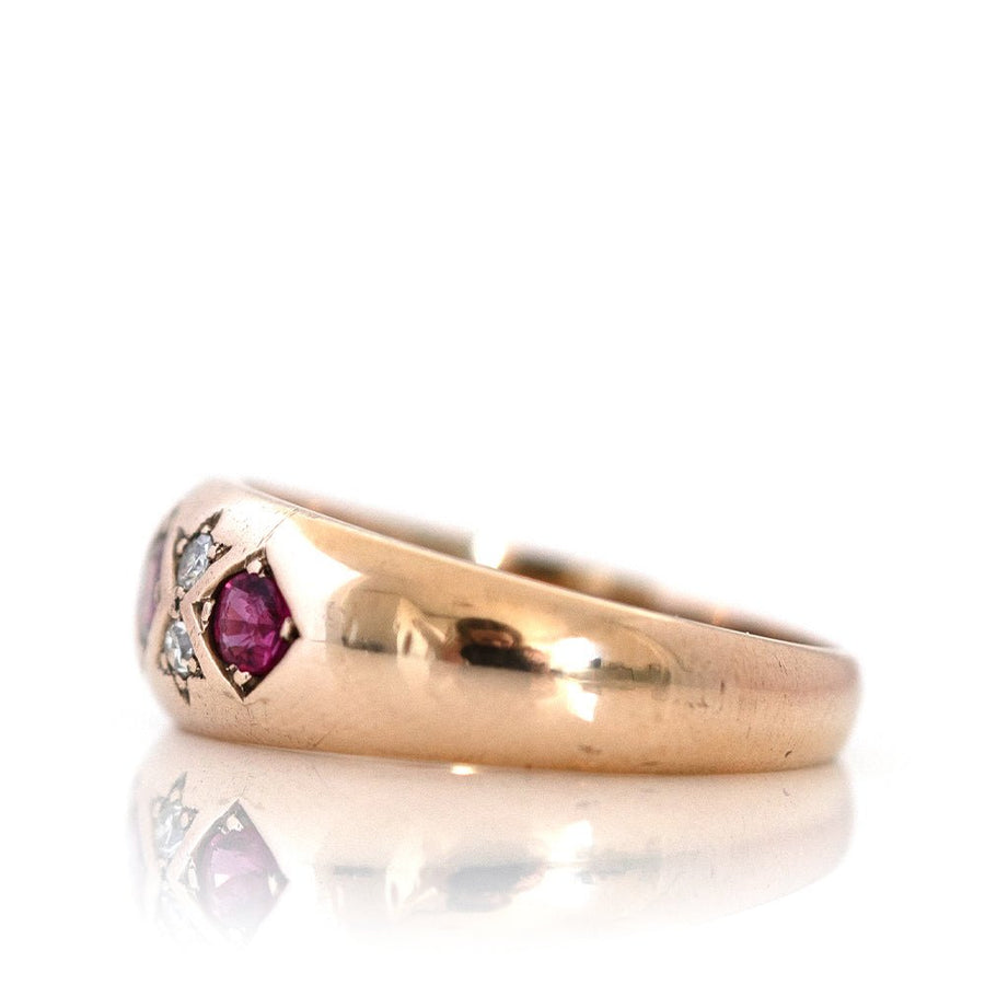 Vintage 1990 Ruby Diamond 9ct Rose Gold Ring