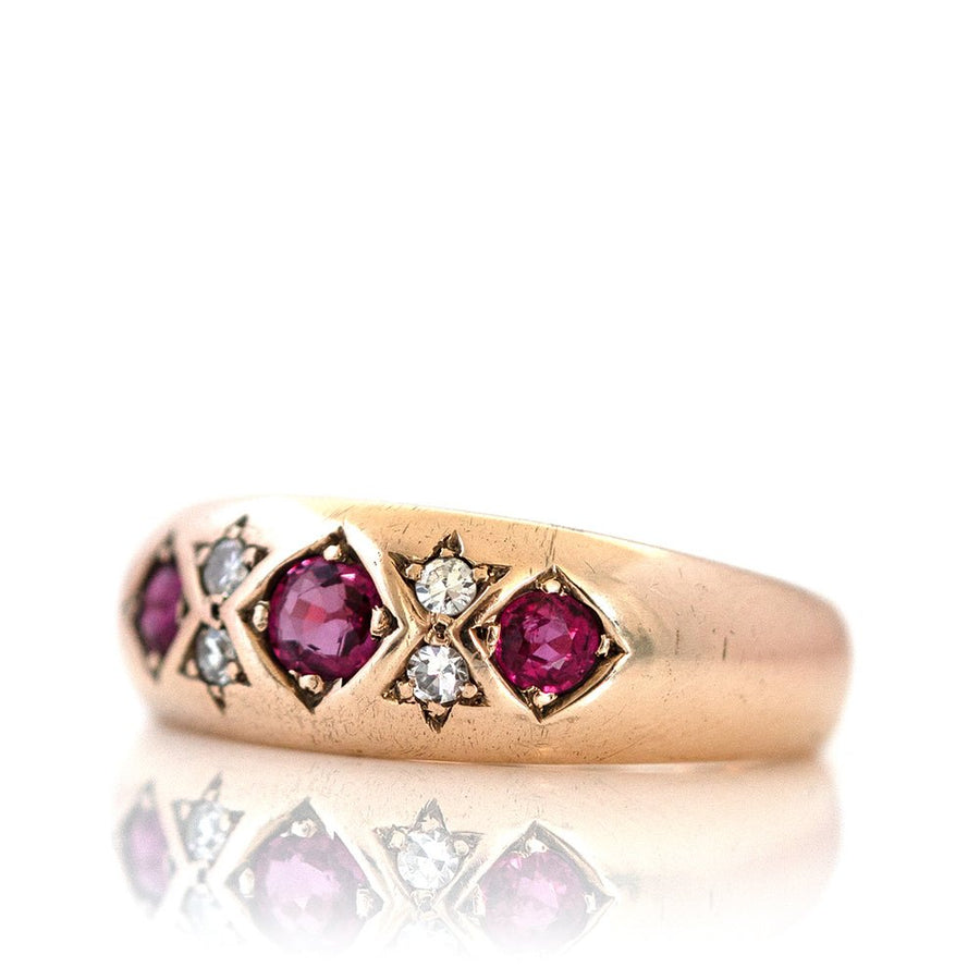 Vintage 1990 Ruby Diamond 9ct Rose Gold Ring