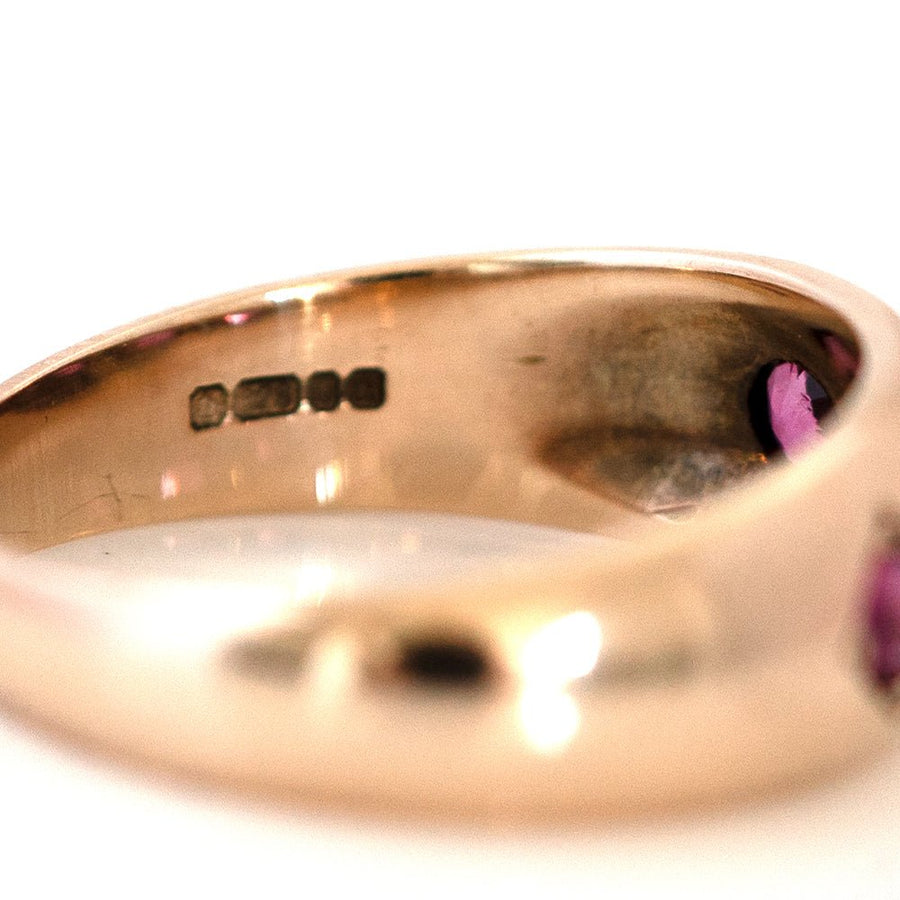 Vintage 1990 Ruby Diamond 9ct Rose Gold Ring