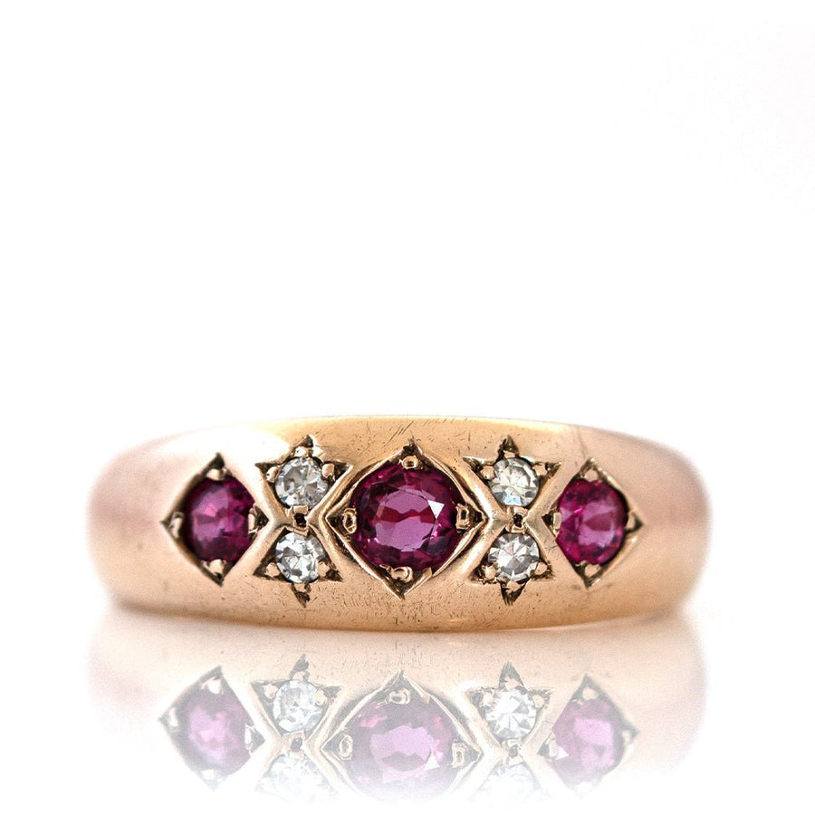 Vintage 1990 Ruby Diamond 9ct Rose Gold Ring