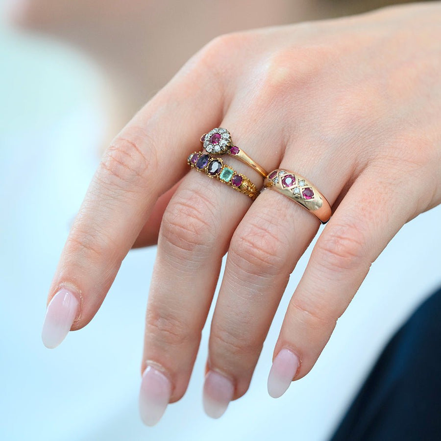 Vintage 1990 Ruby Diamond 9ct Rose Gold Ring