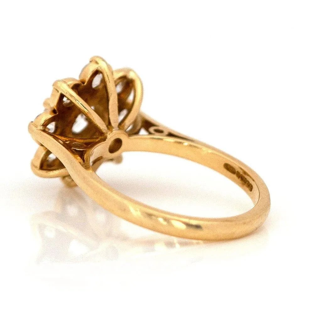 Vintage 2.45 Carat Old Mine and Old European Cut Diamond 18K Yellow Gold Flower Cluster Engagement Ring, view 8