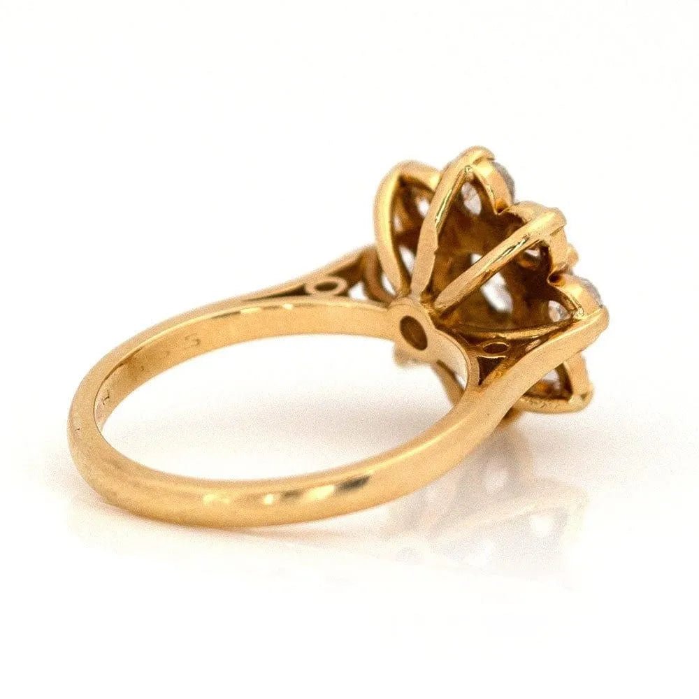 Vintage 2.45 Carat Old Mine and Old European Cut Diamond 18K Yellow Gold Flower Cluster Engagement Ring, view 11