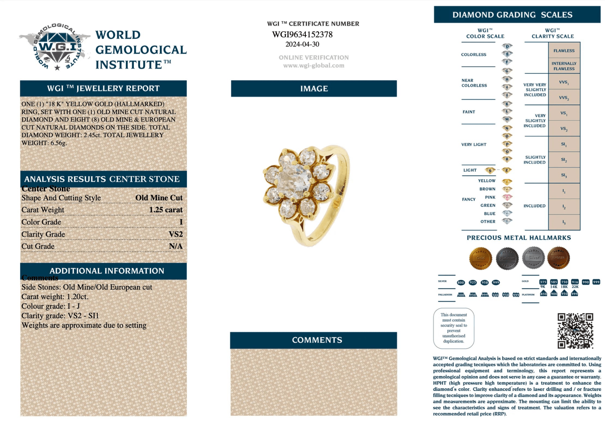 Vintage 2.45 Carat Old Mine and Old European Cut Diamond 18K Yellow Gold Flower Cluster Engagement Ring, view 13