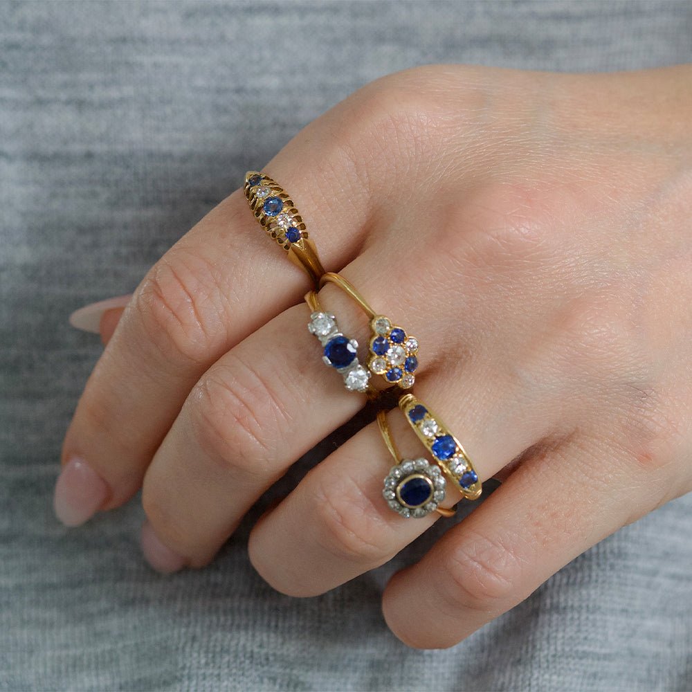 Antique 1913 18ct Gold Sapphire Diamond Ring, view 2