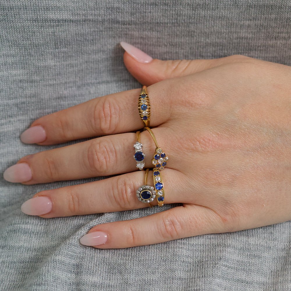Antique 1913 18ct Gold Sapphire Diamond Ring, view 10