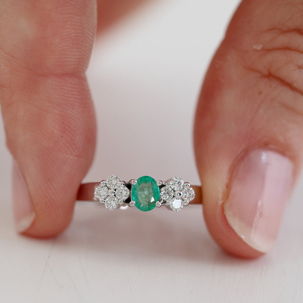 Emerald and Diamond 18K White Gold Vintage Ring, view 2