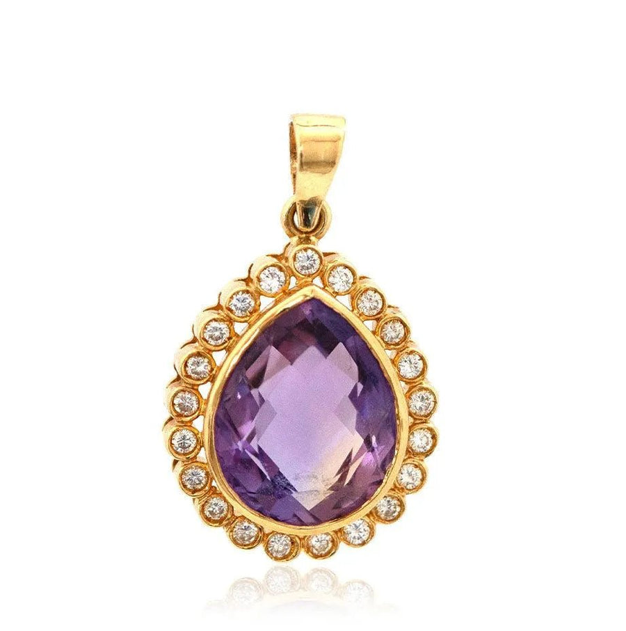 Vintage Pear Cut Ametrine 0.63ct Diamond 18ct Gold Necklace