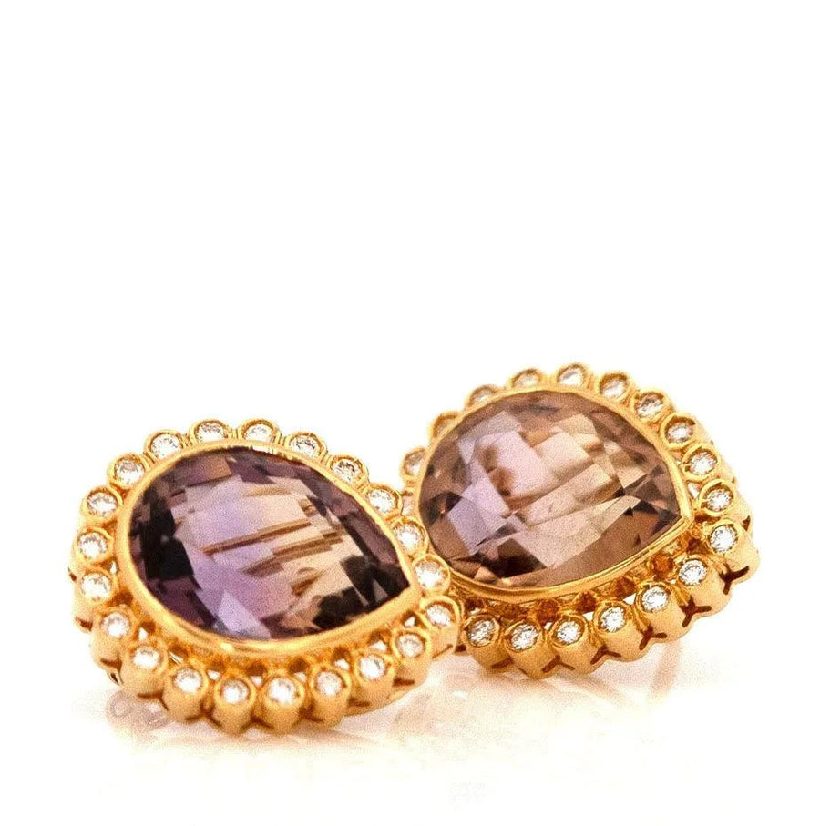 Vintage Pear Cut Ametrine 1.26ct Diamond 18ct Gold Earrings