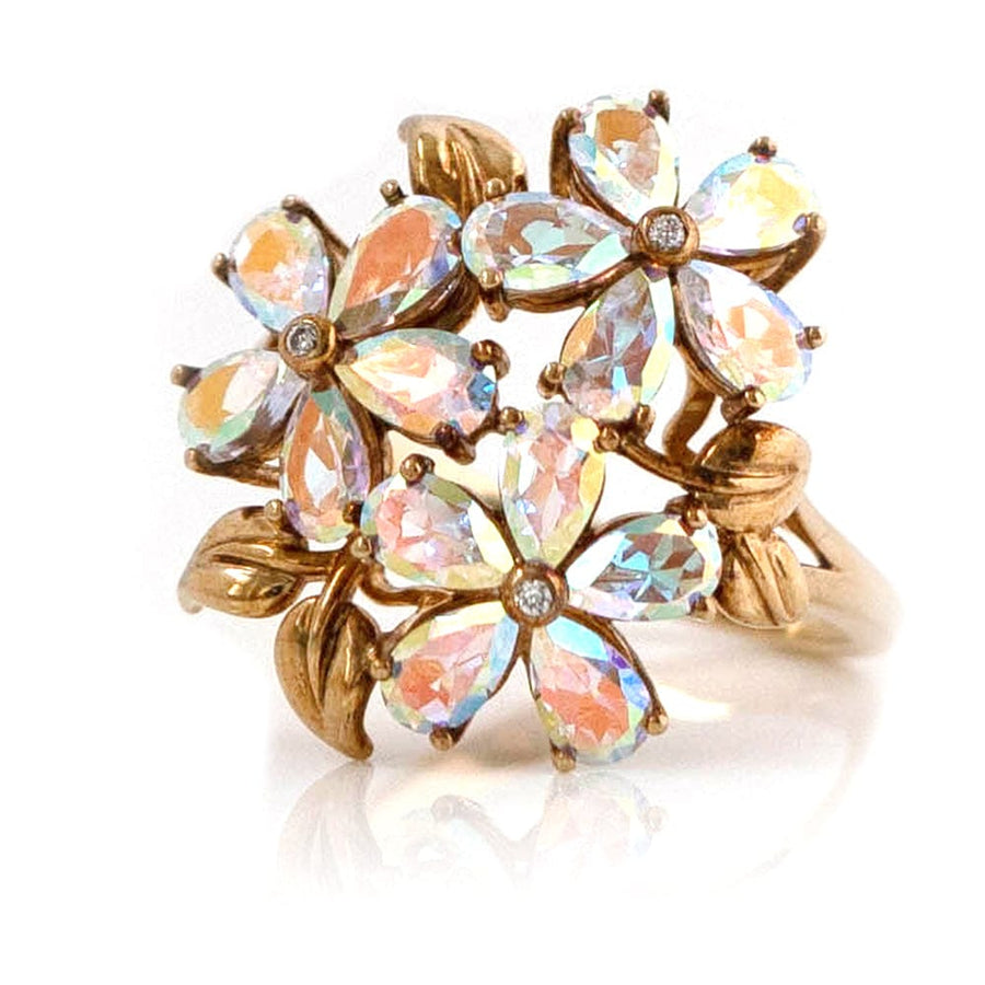 VINTAGE Rings Vintage Mystic Topaz Diamond 9ct Gold Flower Ring Mayveda Jewellery